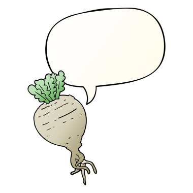 düzgün degrade stil karikatür kök sebze ve konuşma balonu