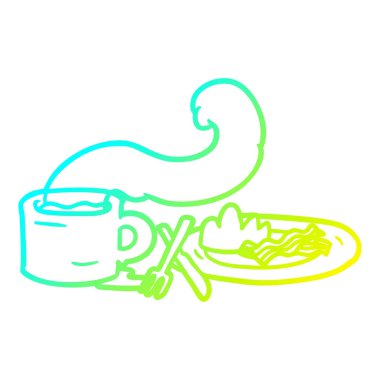 Cold gradient line drawing breakfast of coffee and bacon vector Cold gradient line drawing breakfast of coffee and bacon vector