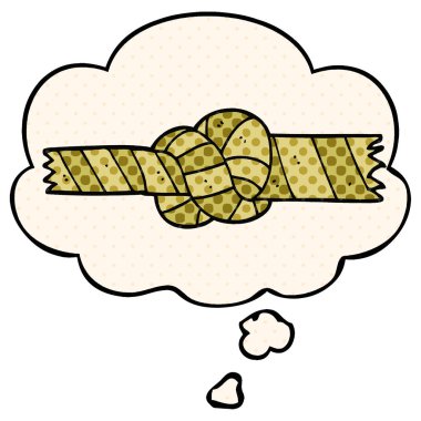 çizgi film düğümlü ip ve çizgi roman tarzında düşünce balonu