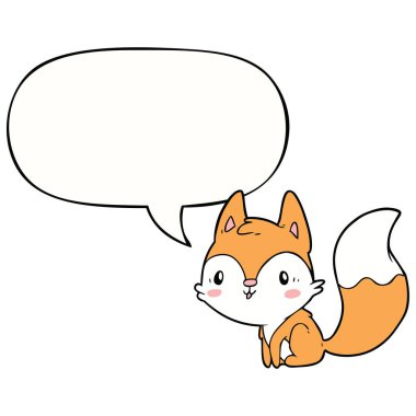 sevimli karikatür tilki ve konuşma balonu