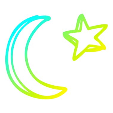 soğuk degrade çizgi çizim karikatür ay ve yıldız şekli