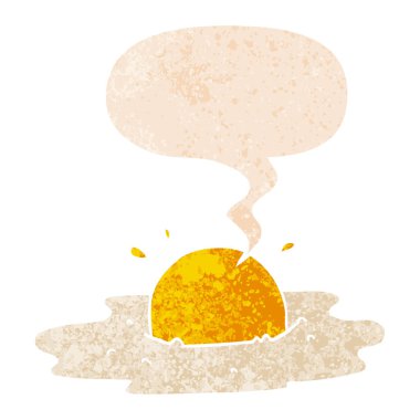 retro dokulu tarzda karikatür kızarmış yumurta ve konuşma balonu