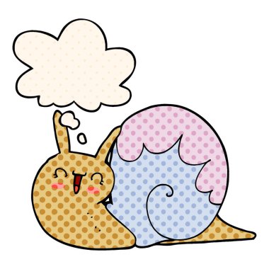 sevimli karikatür salyangoz ve çizgi roman tarzında düşünce balonu