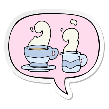 kahve karikatür fincan ve konuşma kabarcık etiket