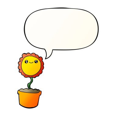 düzgün degrade tarzında karikatür çiçek ve konuşma balonu