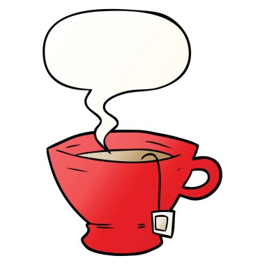 pürüzsüz degrade tarzında çay ve konuşma balonu karikatür fincan