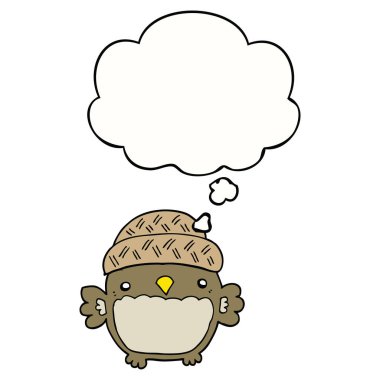 şapka ve düşünce balonu sevimli karikatür baykuş