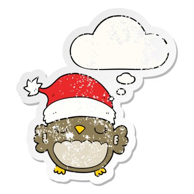 sevimli noel baykuş ve sıkıntılı yıpranmış sopa olarak kabarcık düşündüm