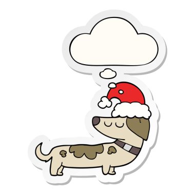 karikatür köpek noel şapkası giyen ve bir printe olarak kabarcık düşünce