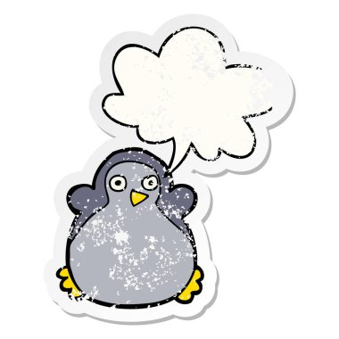 karikatür penguen ve konuşma balonu sıkıntılı etiket