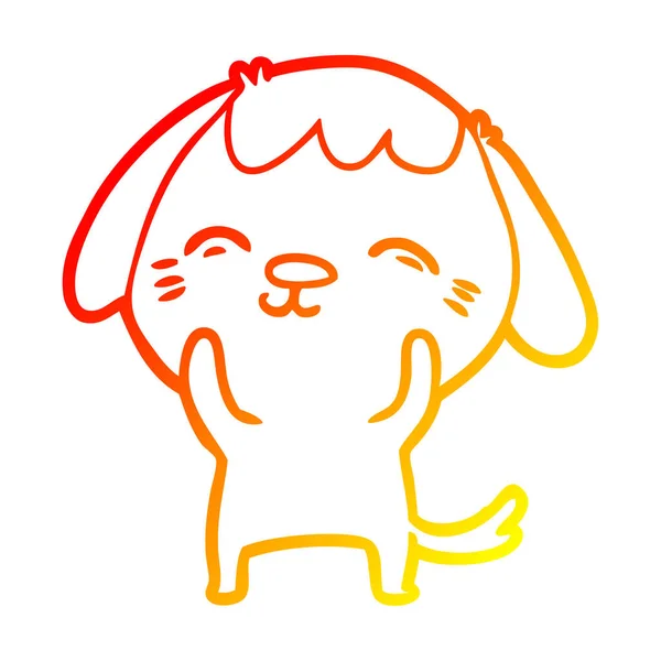 Warme kleurovergang lijntekening gelukkig cartoon hond — Stockvector