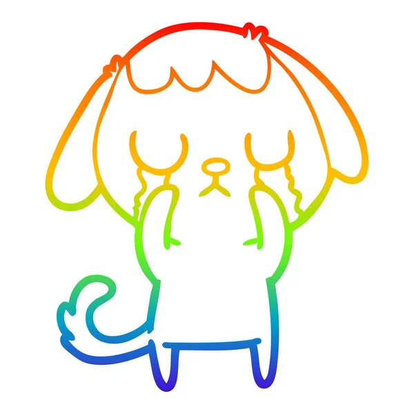 Arco iris gradiente línea dibujo lindo dibujos animados perro llorando — Archivo Imágenes Vectoriales