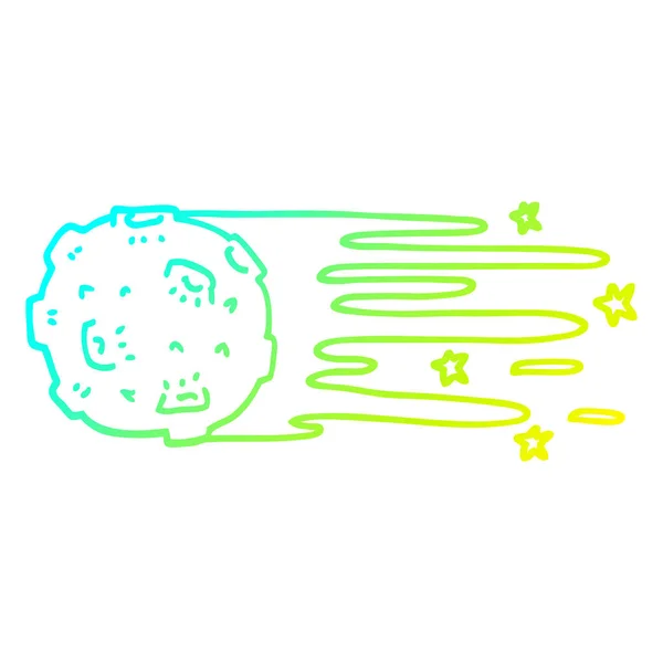 Linha de gradiente frio desenho cartoon voador asteróide — Vetor de Stock