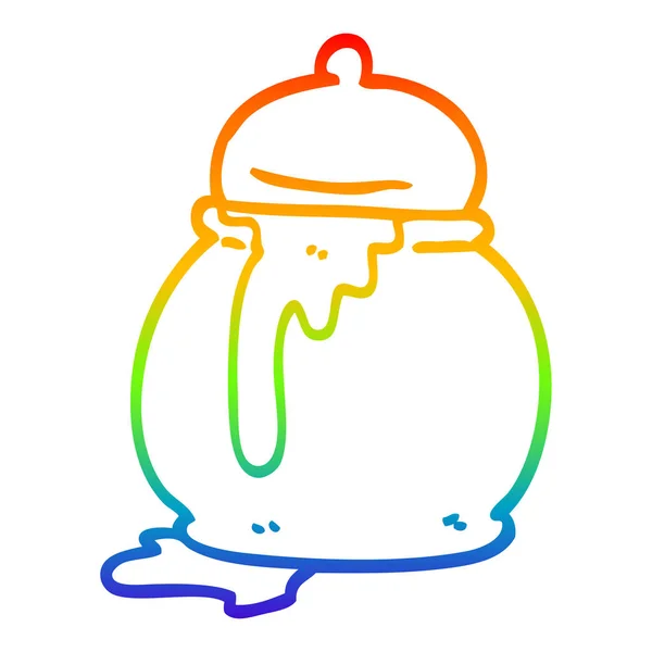 Rainbow gradient ligne dessin dessin dessin animé miel pot — Image vectorielle
