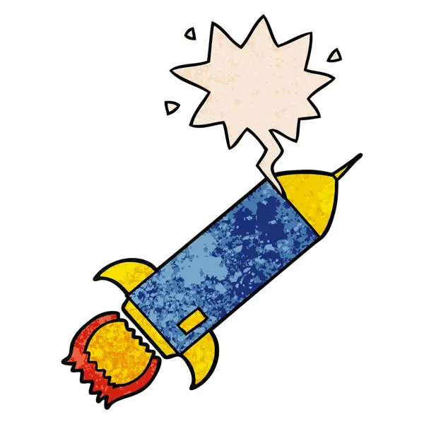 Cartoon-Rakete und Sprechblase im Retro-Stil — Stockvektor