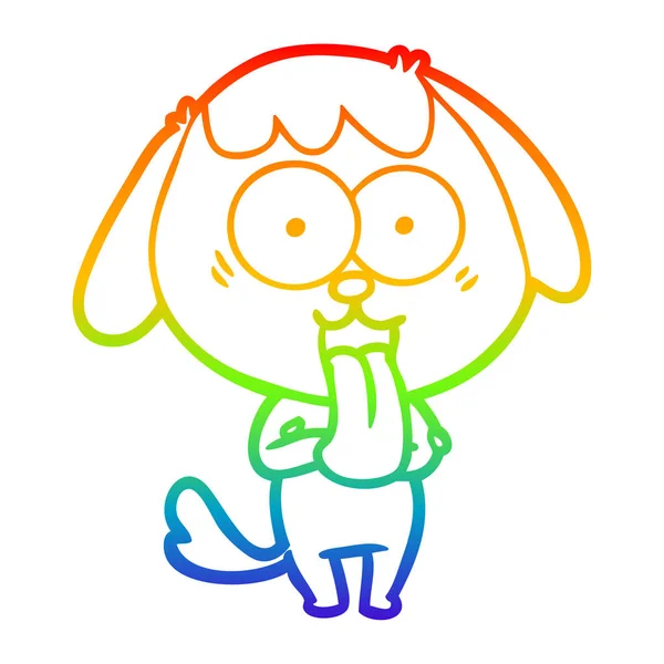 Rainbow gradient ligne dessin chien dessin animé mignon — Image vectorielle