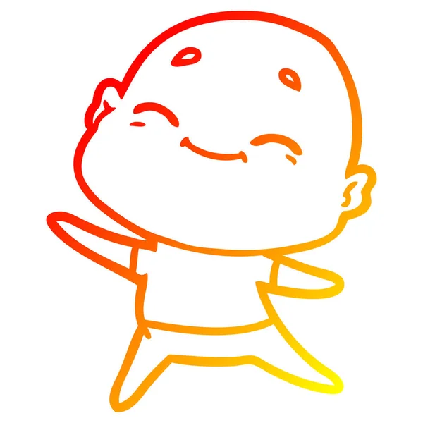 Теплая градиентная линия рисунок счастливый лысый мультяшный человек — стоковый вектор