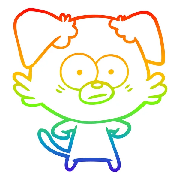 Rainbow gradient line drawing nervous dog cartoon — Stock Vector