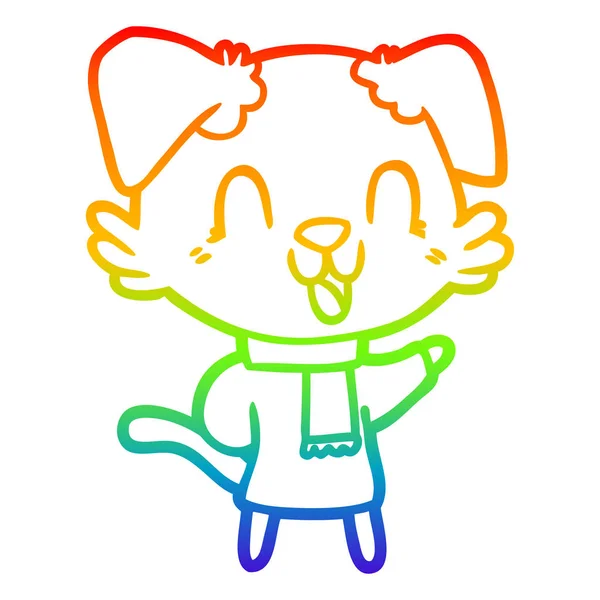 Arco iris gradiente línea dibujo risueño dibujos animados perro — Vector de stock