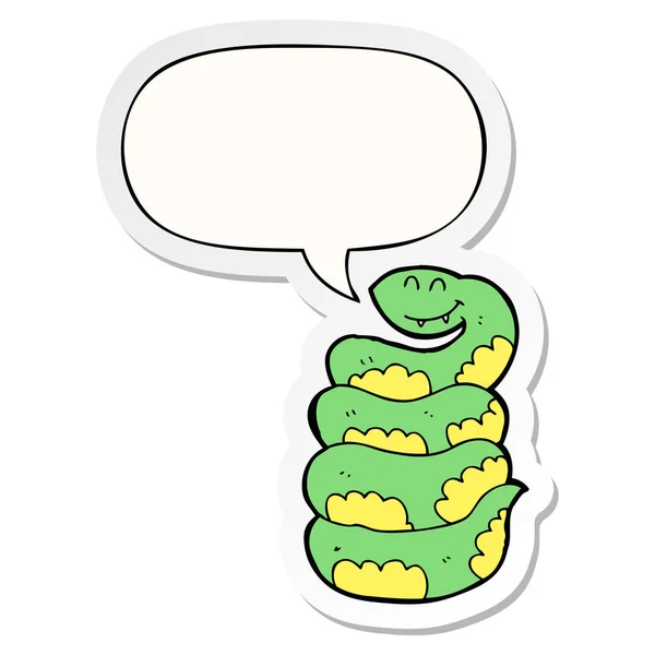 Cartoon snake and speech bubble sticker — Stock Vector