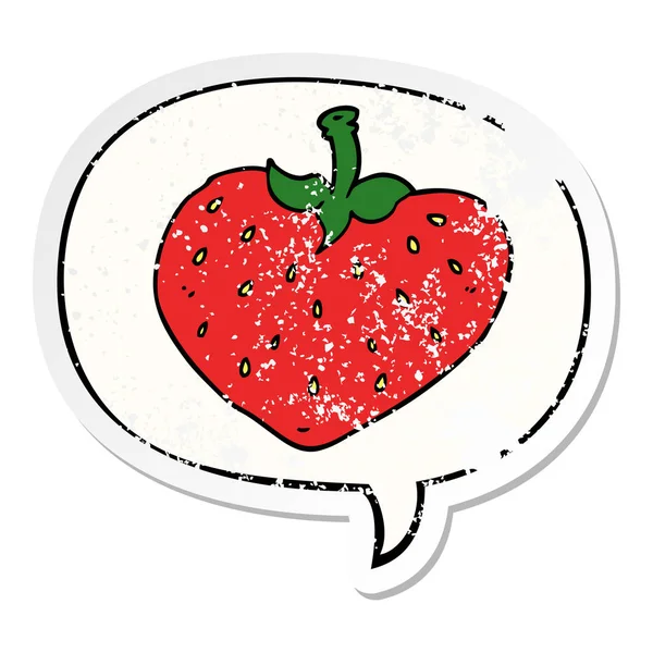 Karikatur Erdbeere und Sprechblase beunruhigt Aufkleber — Stockvektor