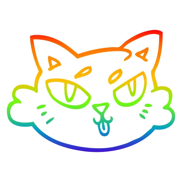 Rainbow gradient line drawing cartoon cats face — Stock Vector