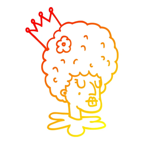 Garis gradien hangat menggambar ratu kartun dengan riasan dan wig besar - Stok Vektor