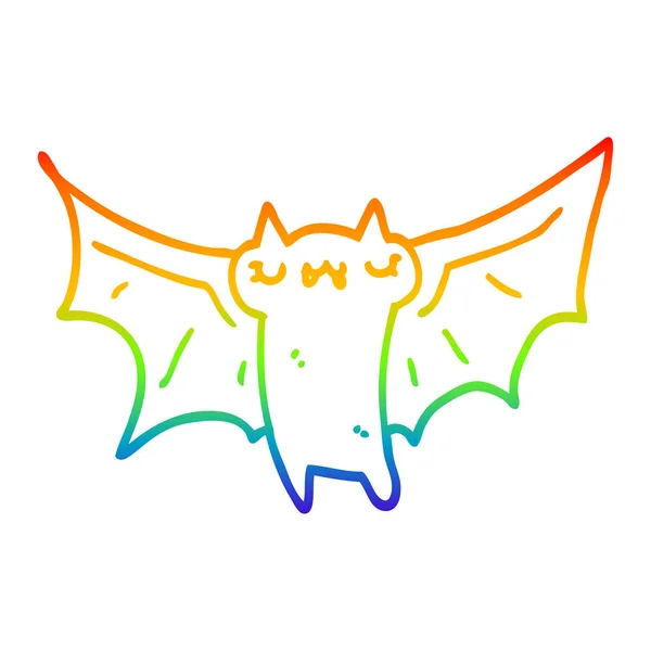 Rainbow gradient linje ritning söt tecknad Halloween bat — Stock vektor