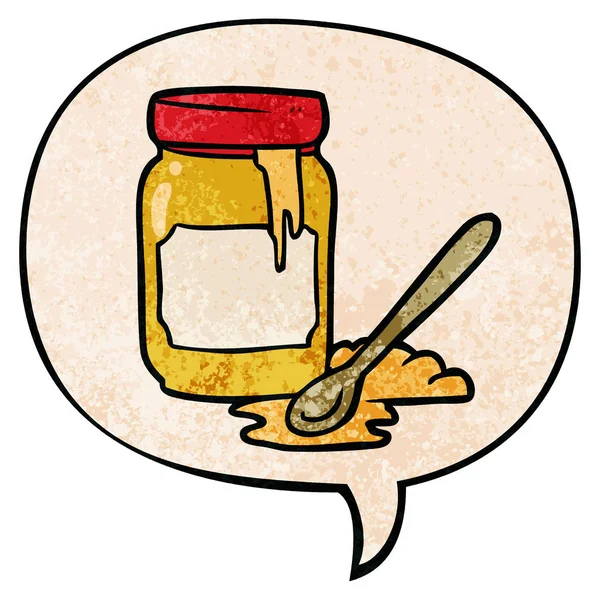 Vaso del fumetto di miele e bolla vocale in stile retrò texture — Vettoriale Stock