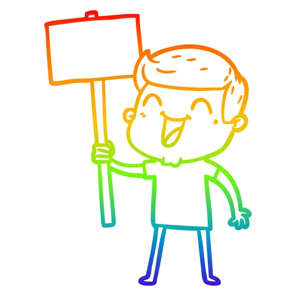 Regenboog gradiënt lijntekening cartoon man lachen — Stockvector