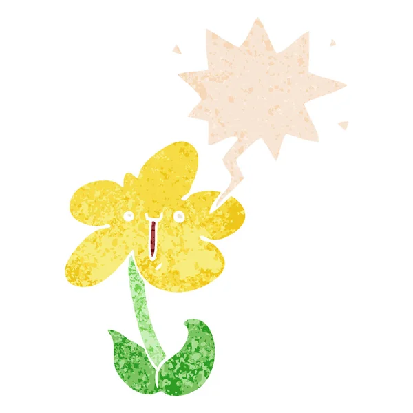 Retro dokulu tarzda karikatür çiçek ve konuşma balonu — Stok Vektör