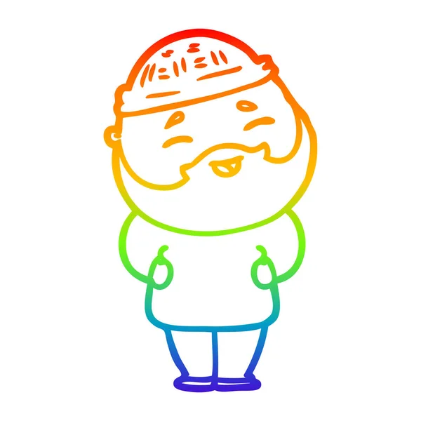Arco-íris linha gradiente desenho cartoon homem barbudo feliz — Vetor de Stock