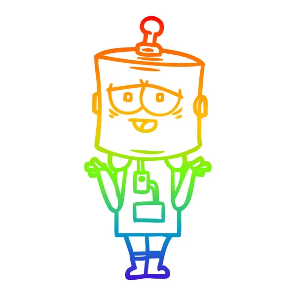 虹のグラデーションライン描画漫画ロボット — ストックベクタ