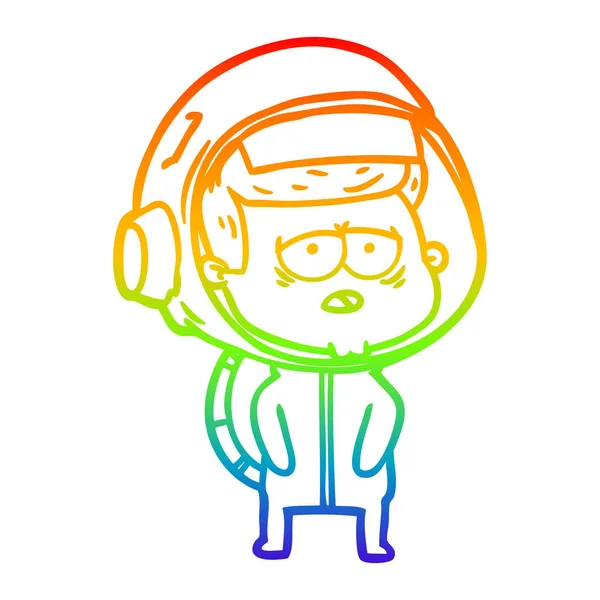 Linea gradiente arcobaleno disegno fumetto astronauta stanco — Vettoriale Stock