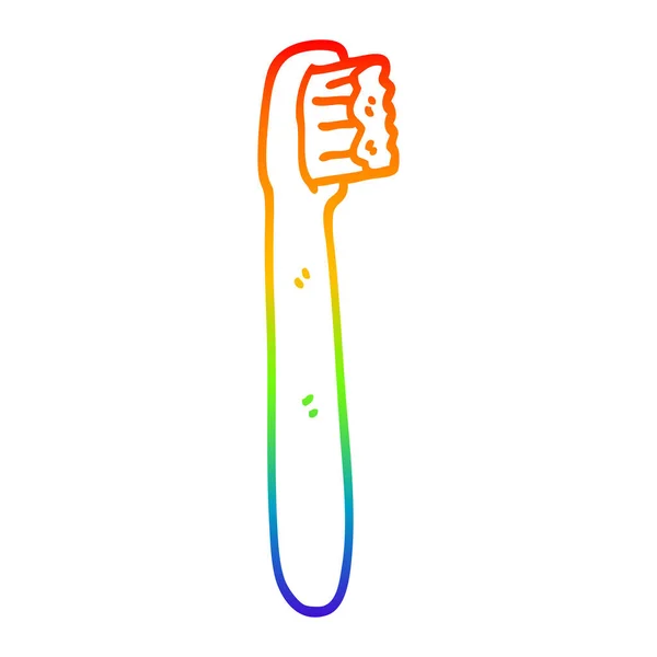 Línea de gradiente arco iris dibujo cepillo de dientes de dibujos animados — Vector de stock