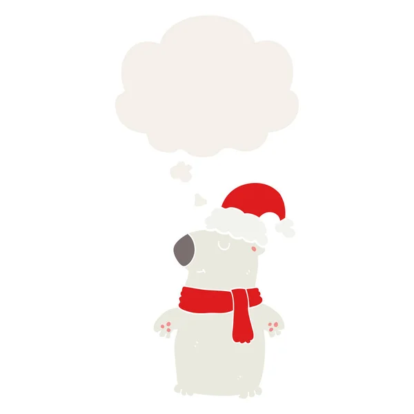 Mignon dessin animé ours de Noël et bulle de pensée dans le style rétro — Image vectorielle