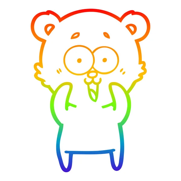 Rainbow gradient ligne dessin rire ours en peluche dessin animé — Image vectorielle