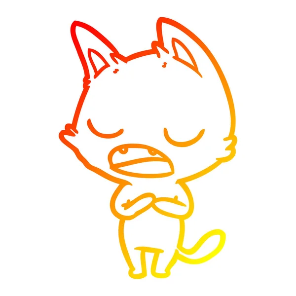 Línea de gradiente caliente dibujo hablando gato dibujos animados — Vector de stock