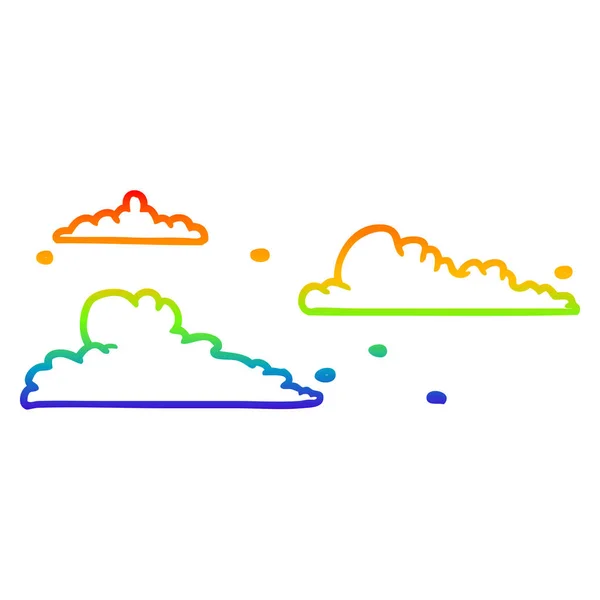 Rainbow gradient line drawing clouds drifting by — Stock Vector