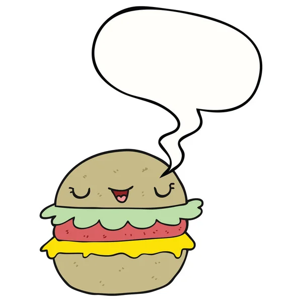 Hambúrguer dos desenhos animados e bolha de fala —  Vetores de Stock