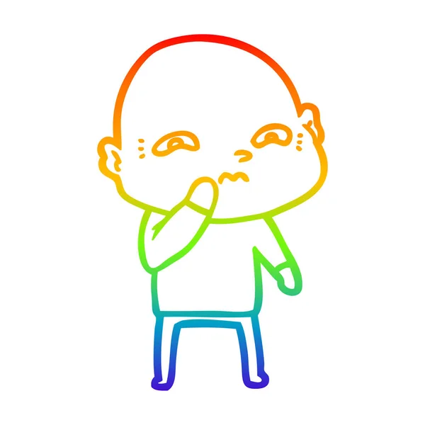 Regenboog gradiënt lijntekening cartoon nerveuze man — Stockvector