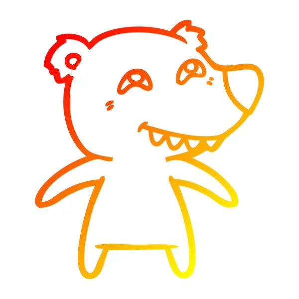 Teplá Přechodová čára kresba kreslený medvěd zobrazující zuby — Stockový vektor