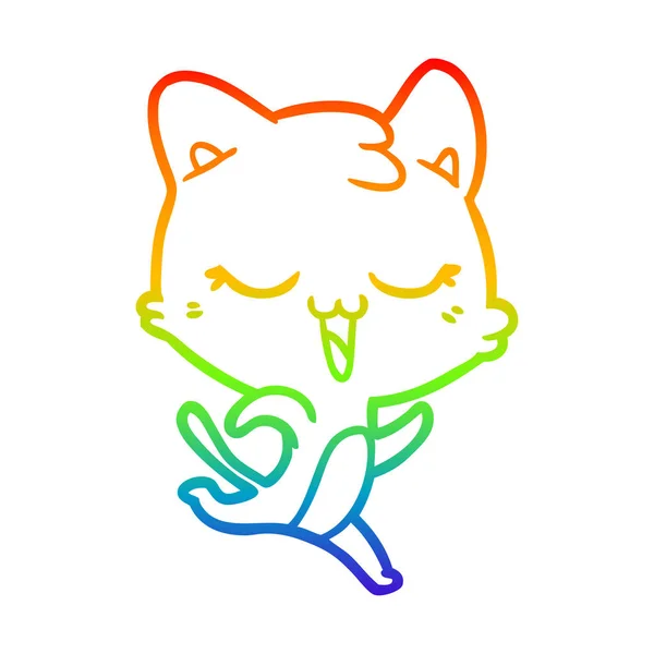 Regenbogen Gradienten Linie Zeichnung Karikatur Katze — Stockvektor