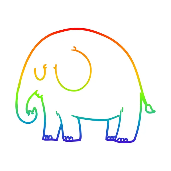 Радужная градиентная линия рисования мультяшного слона — стоковый вектор