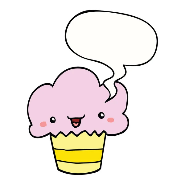 Cupcake de dibujos animados y burbuja de la cara y el habla — Archivo Imágenes Vectoriales