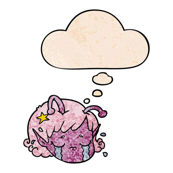 karikatür yabancı uzay kız yüz ağlama ve grung düşünce balonu