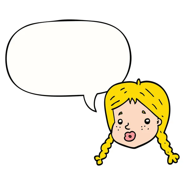 Cartoon meisjes gezicht en toespraak bubble — Stockvector