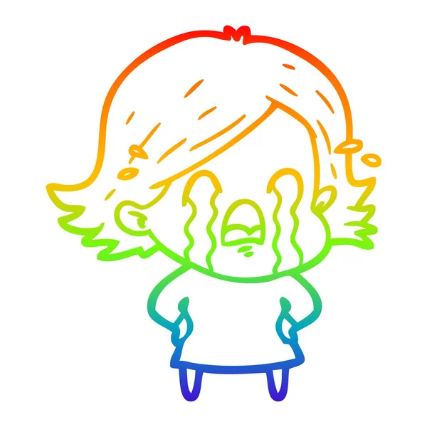 Arco iris gradiente línea dibujo dibujos animados mujer llorando — Vector de stock