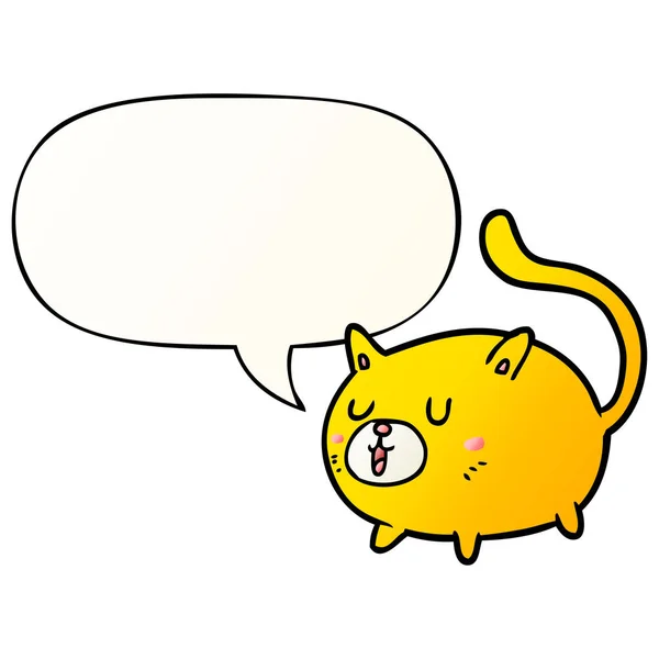 Cartoon gelukkig kat en toespraak bubble in gladde kleurovergang stijl — Stockvector