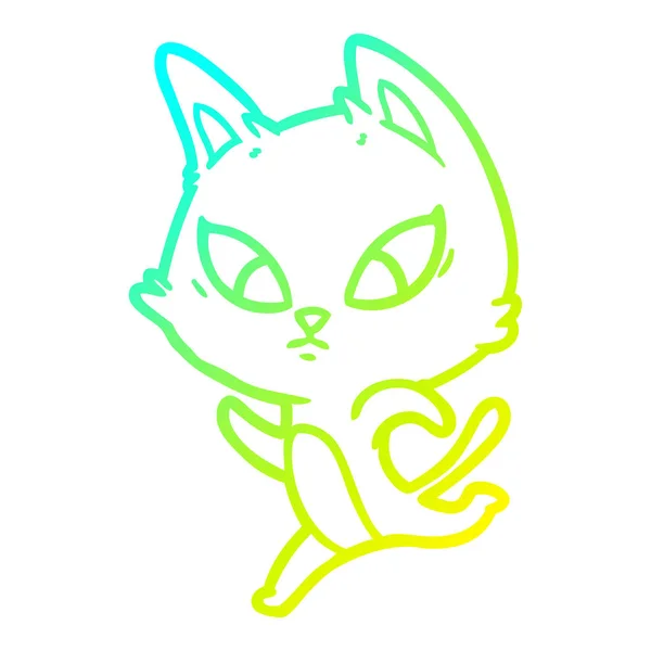 Froid dégradé ligne dessin confus dessin animé chat — Image vectorielle